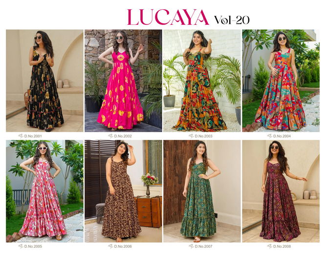 Lucaya Vol 20 By Lucaya Heavy Rayon Printed Gown Suppliers In India